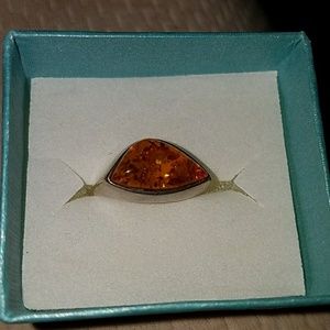 Vintage real amber sterling silver ring